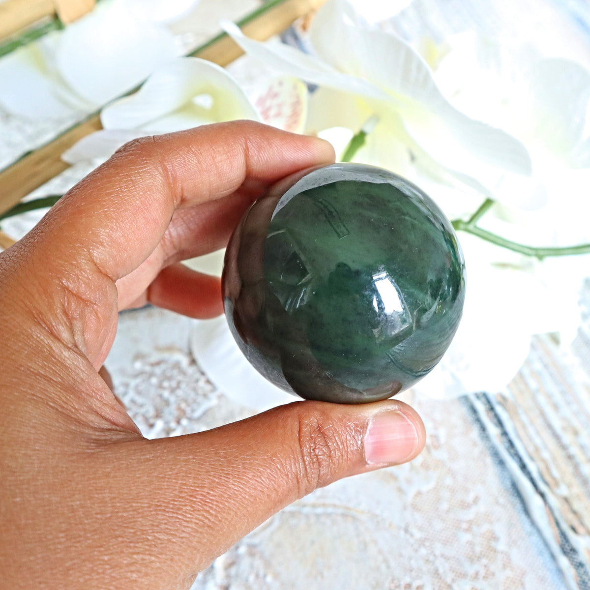 Canadian Nephrite Jade Sphere: Emerald Green Healing Crystal (50mm)