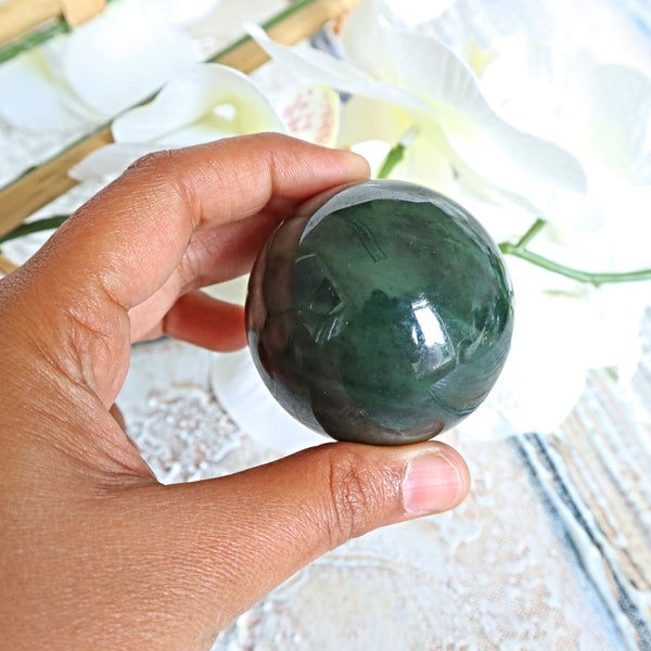 Canadian Nephrite Jade Sphere: Emerald Green Healing Crystal (50mm)
