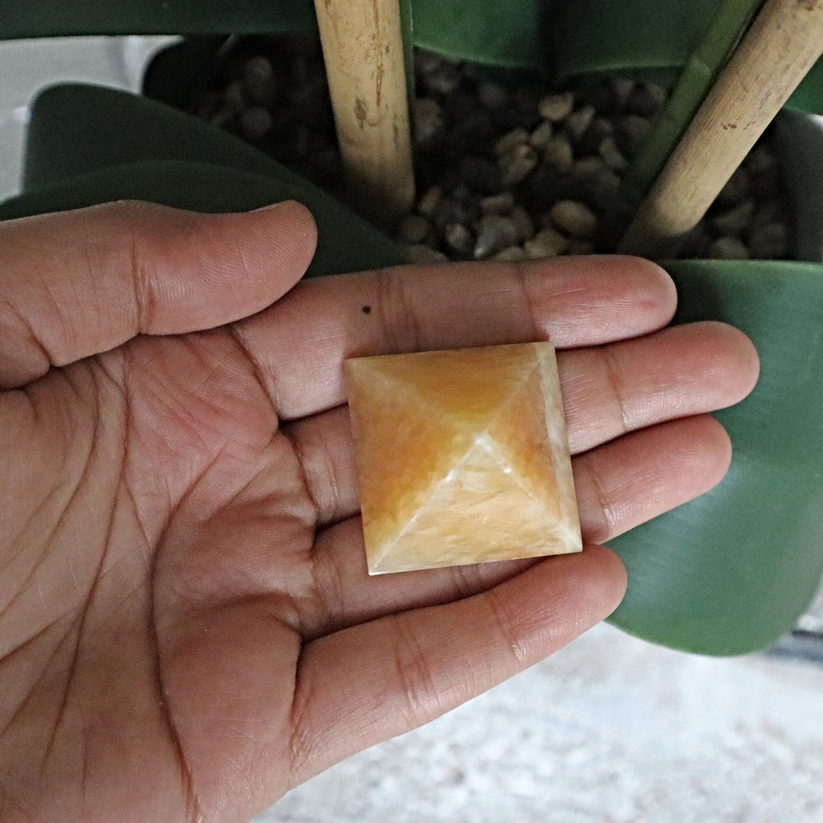 Orange Calcite Pyramid: Natural Abundance Stone, Meditation Decor (35mm)
