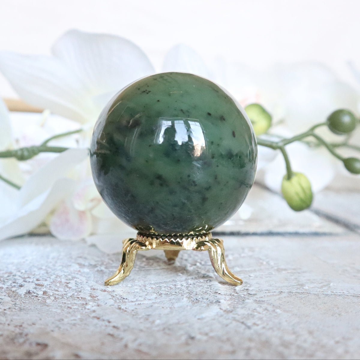 Canadian Nephrite Jade Sphere: Emerald Green Healing Crystal (50mm)