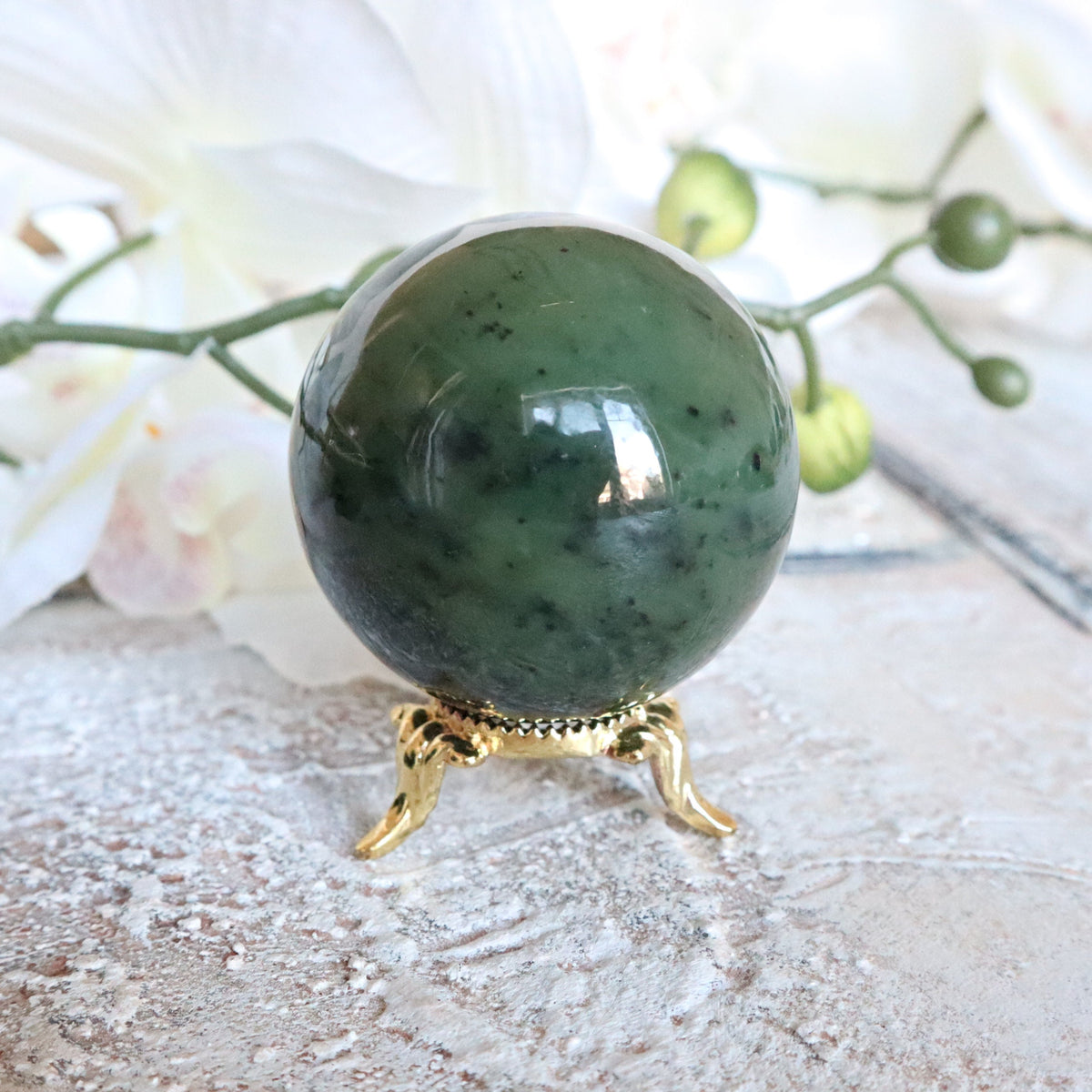 Canadian Nephrite Jade Sphere: Emerald Green Healing Crystal (50mm)