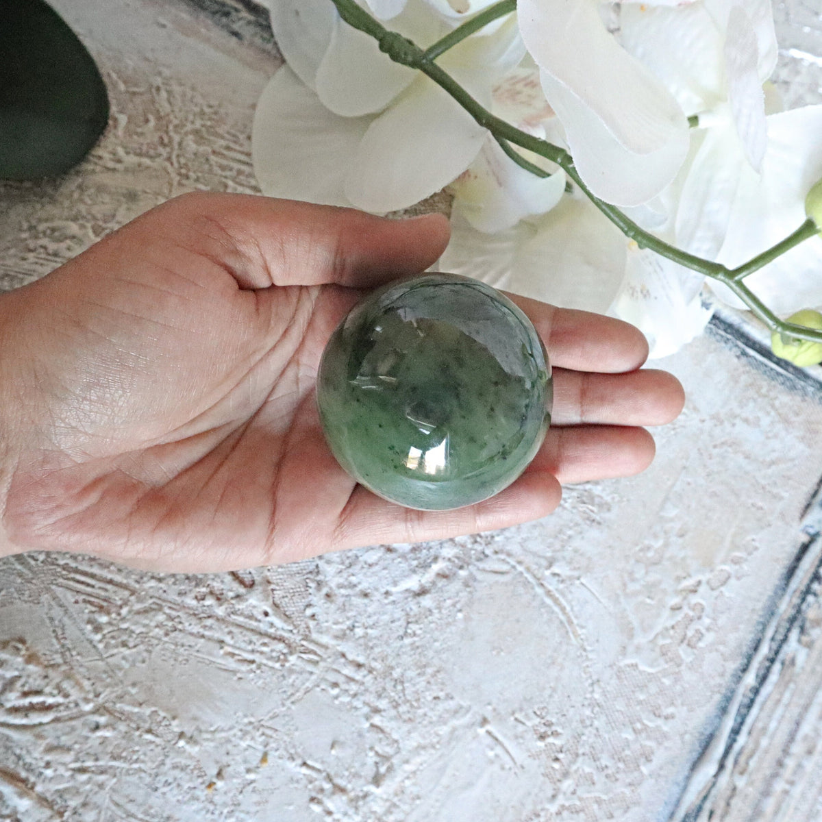 Canadian Nephrite Jade Sphere: Emerald Green Healing Crystal (50mm)