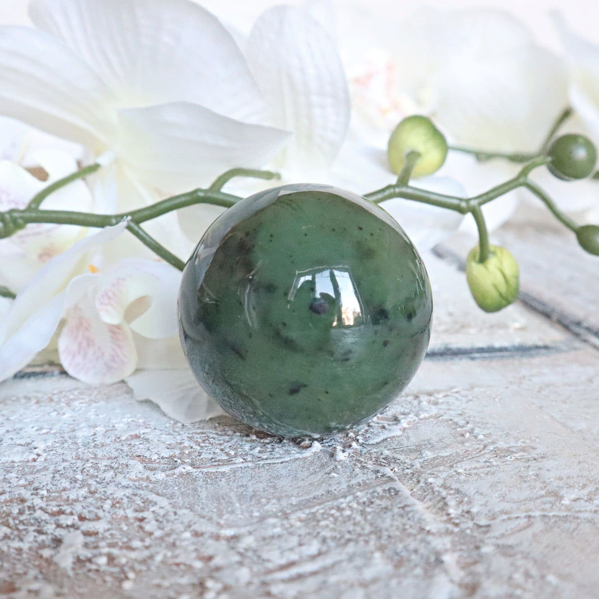 Canadian Nephrite Jade Sphere: Emerald Green Healing Crystal (50mm)
