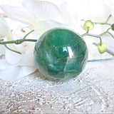 Green Fluorite Sphere: Polished Crystal for Abundance (60mm or 50mm)