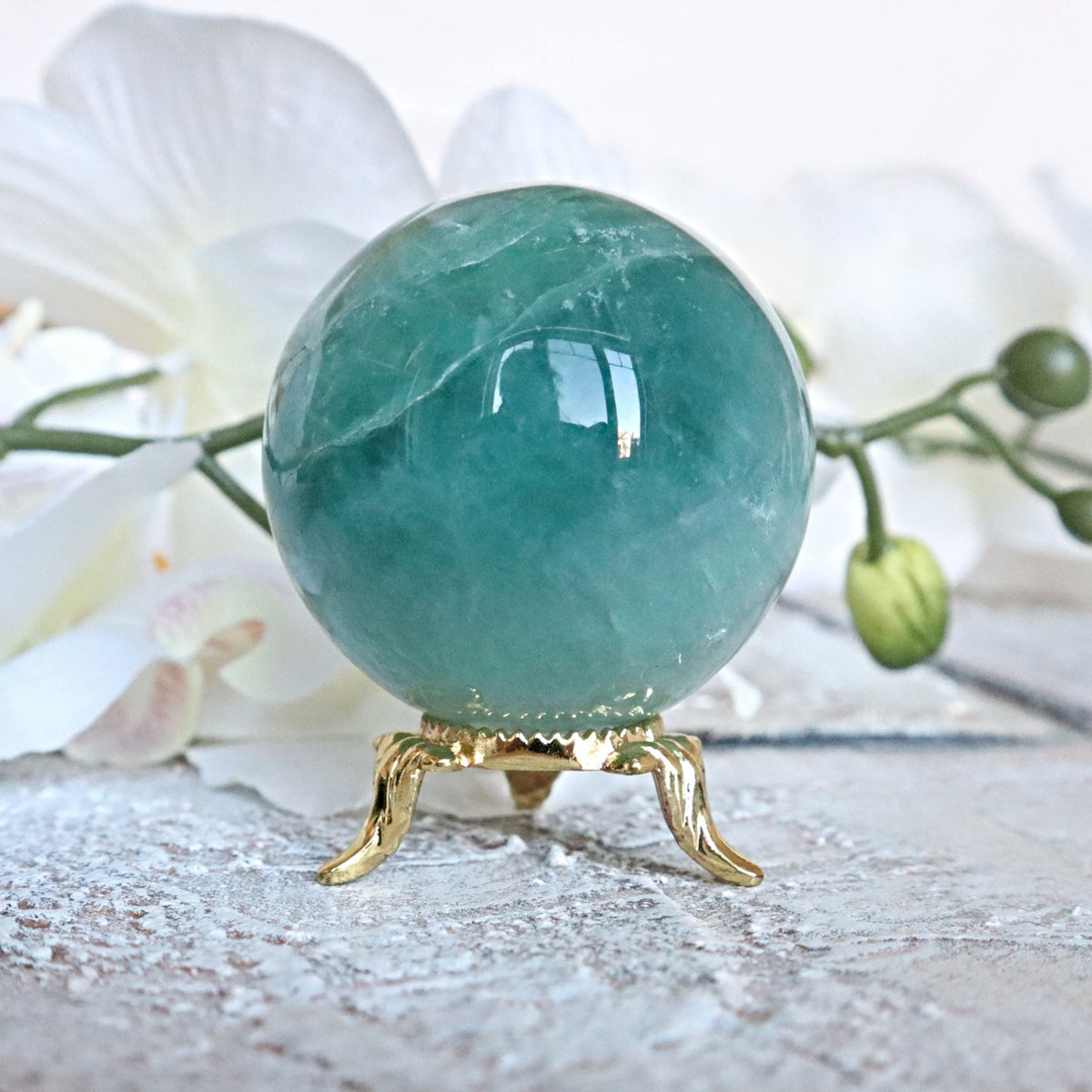 Green Fluorite Sphere: Polished Crystal for Abundance (60mm or 50mm)