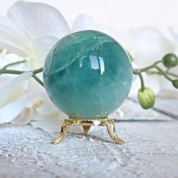 Green Fluorite Sphere: Polished Crystal for Abundance (60mm or 50mm)