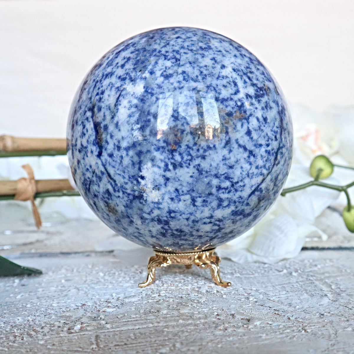 Blue Spotted Jasper Sphere 100 mm, 91 mm