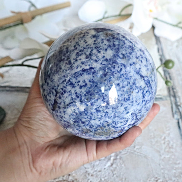 Blue Spotted Jasper Sphere 100 mm, 91 mm