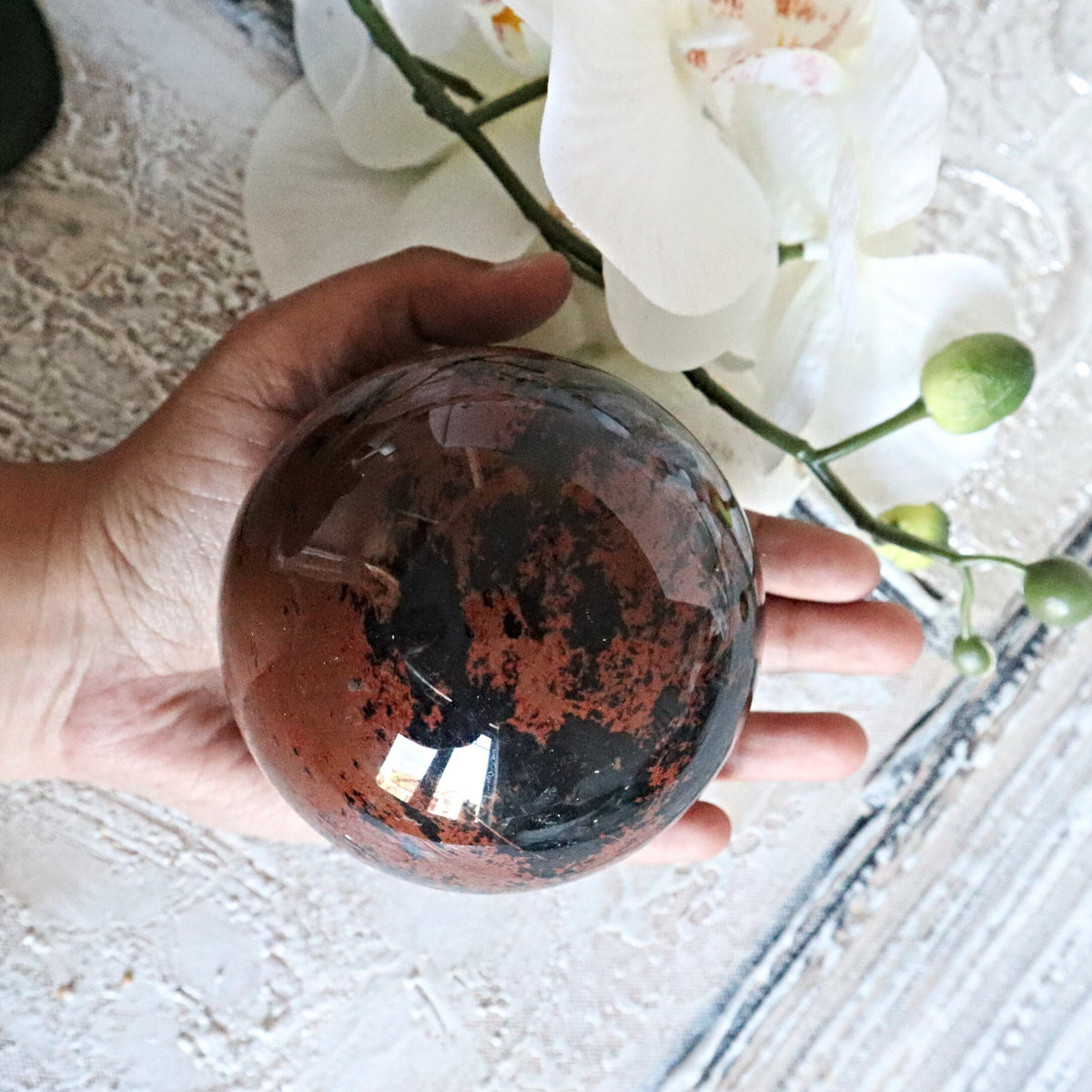 Mahogany Obsidian Sphere: Polished Volcanic Stone (85mm)