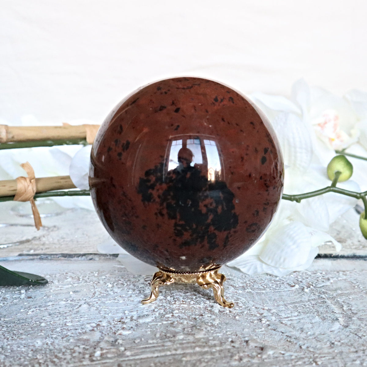Mahogany Obsidian Sphere: Polished Volcanic Stone (85mm)