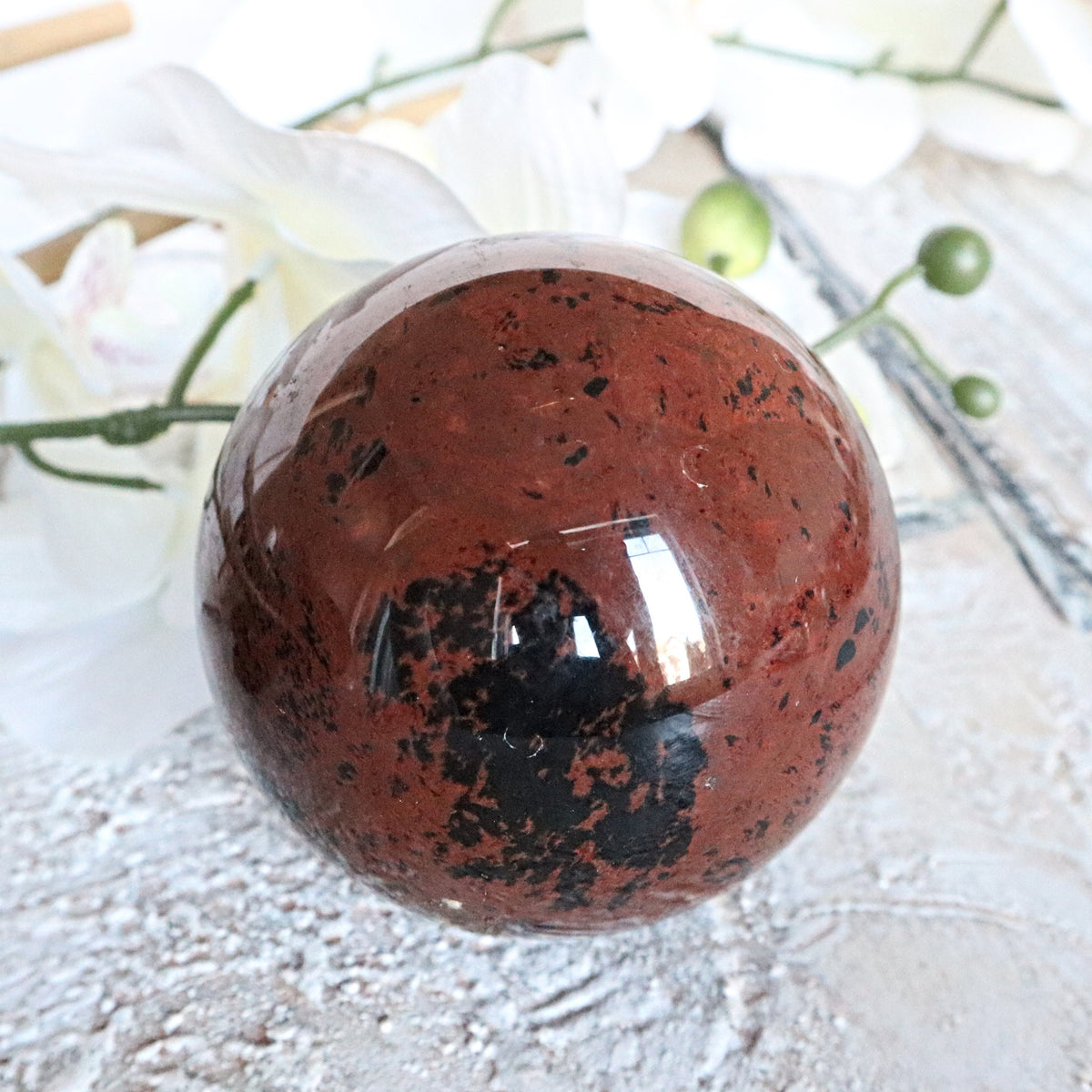 Mahogany Obsidian Sphere: Polished Volcanic Stone (85mm)