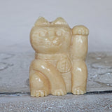 Large Yellow Calcite Lucky Cat | Maneki Neko Feng Shui Decor