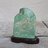 Large Nephrite Jade Stone free form on wooden stand for Abundance Lucky Stone
