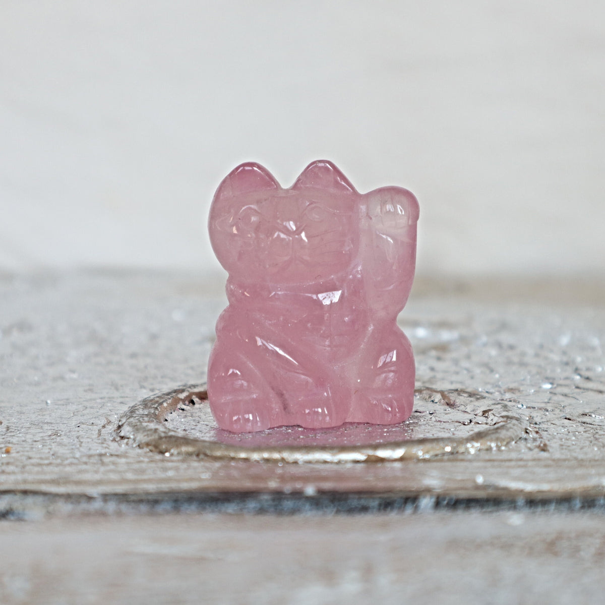 Rose Quartz Maneki Neko: Japanese Lucky Cat Home Decor (1.6 inch)