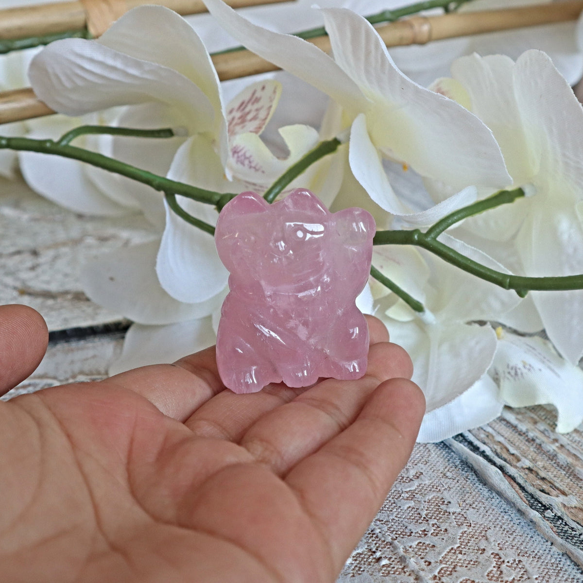 Rose Quartz Maneki Neko: Japanese Lucky Cat Home Decor (1.6 inch)