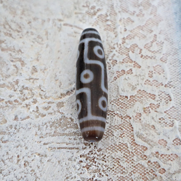 6 Eye Dzi Bead: Hand Carved Tibetan Agate Stone (48mm)