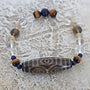 6 Dragon Eye Dzi Bead Bracelet: Tibetan Agate, Lapis & Quartz Crystal