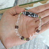 Tibetan Dzi Agate Bead Bracelet: Quartz, Peridot, Amulet of Luck