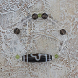 Tibetan Dzi Agate Bead Bracelet: Quartz, Peridot, Amulet of Luck