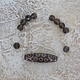 21 Eyed Dzi Bead Bracelet: Tibetan Agate, Quartz Crystal Amulet