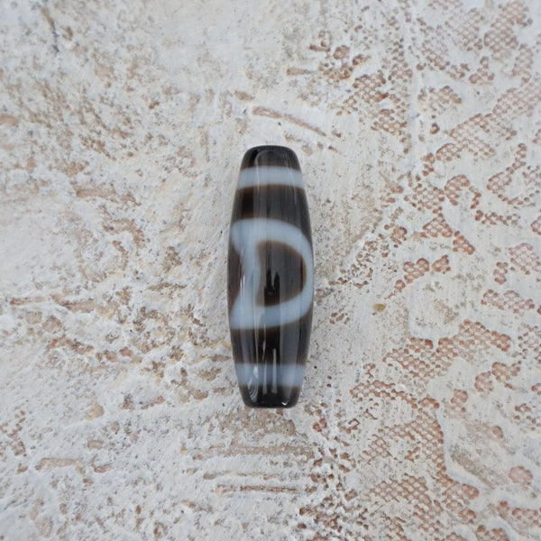 Rare 2 Eye Dzi Bead: Hand Carved Tibetan Agate