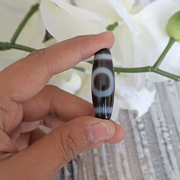 Rare 2 Eye Dzi Bead: Hand Carved Tibetan Agate