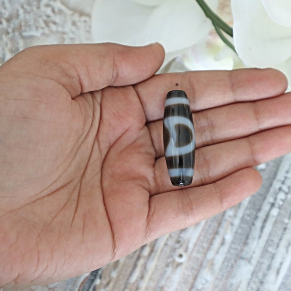 Rare 2 Eye Dzi Bead: Hand Carved Tibetan Agate