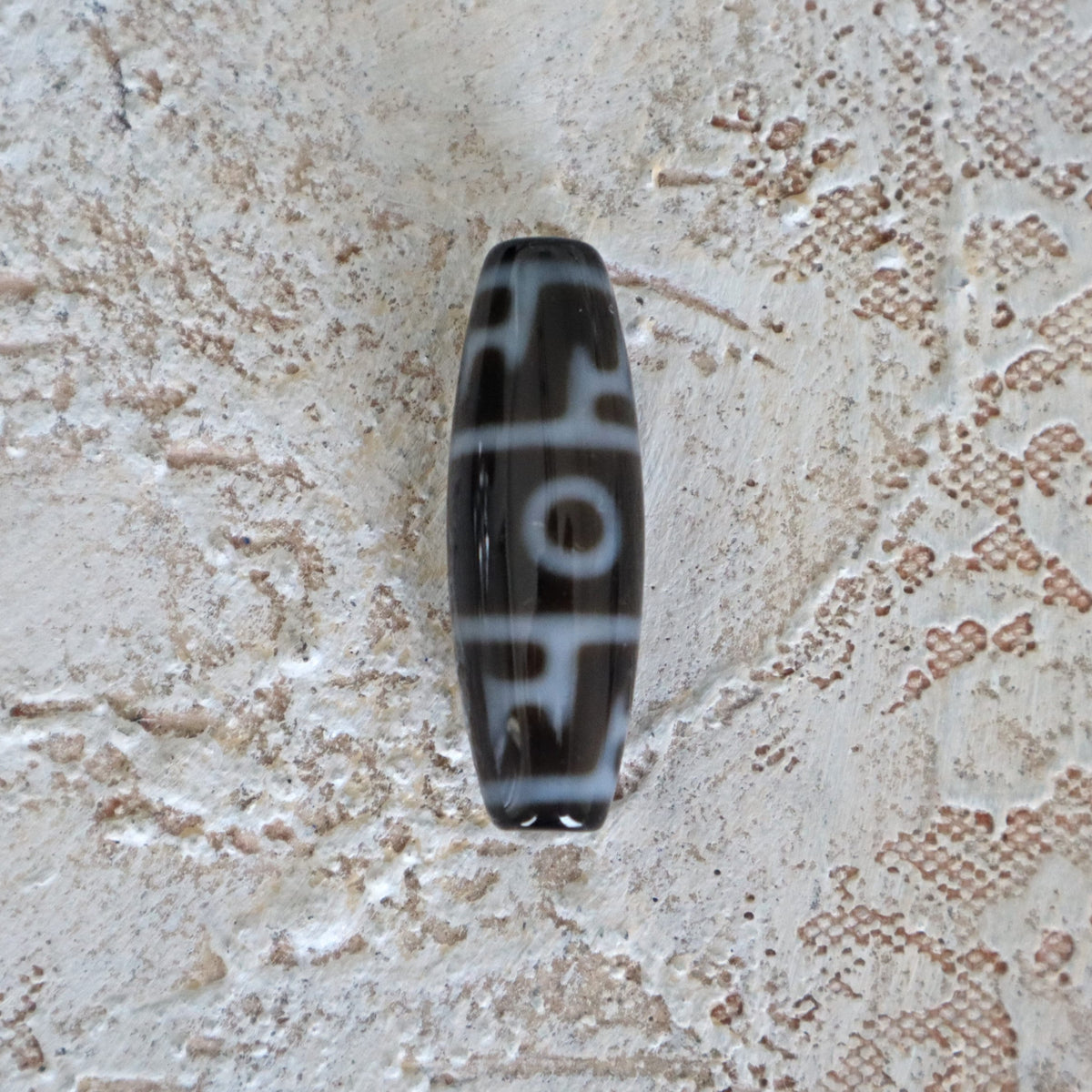 Rare 2 Eye Dzi Bead: Hand Carved Tibetan Agate