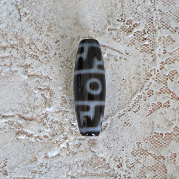 Rare 2 Eye Dzi Bead: Hand Carved Tibetan Agate