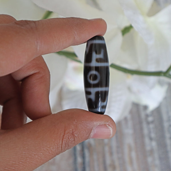 Rare 2 Eye Dzi Bead: Hand Carved Tibetan Agate