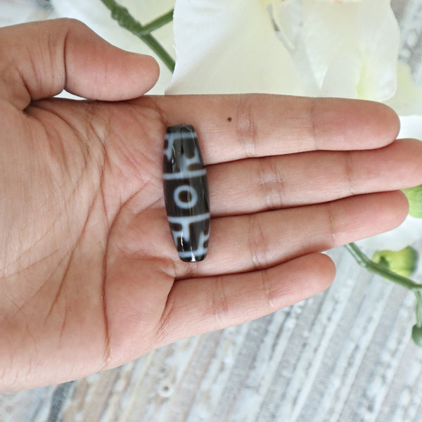Rare 2 Eye Dzi Bead: Hand Carved Tibetan Agate