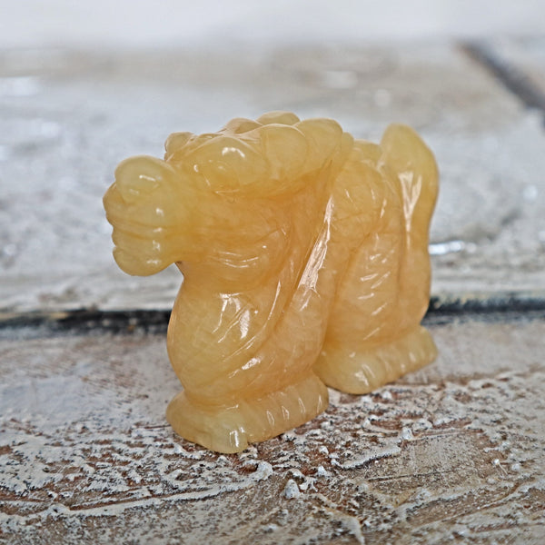 Hand Carved Orange Calcite Dragon: Feng Shui Home Decor