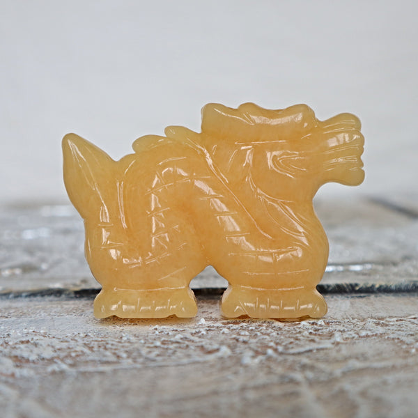 Hand Carved Orange Calcite Dragon: Feng Shui Home Decor