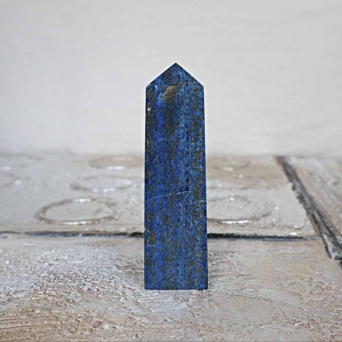 Lapis Lazuli Obelisk Tower: 4.5" Crystal Point with Pyrite