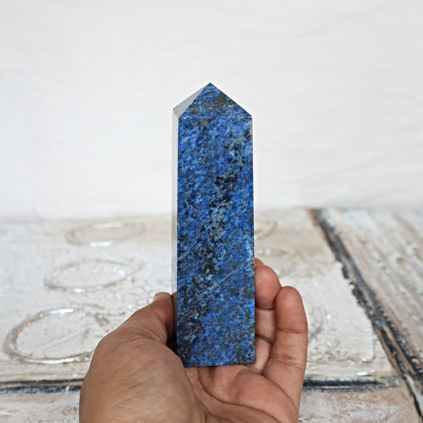 Lapis Lazuli Obelisk Tower: 4.5" Crystal Point with Pyrite
