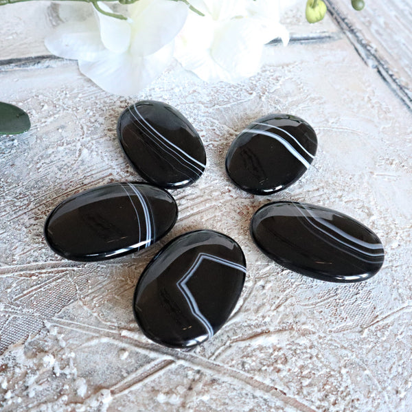 Black Sardonyx Worry Stone: Natural Palm Stone for Meditation