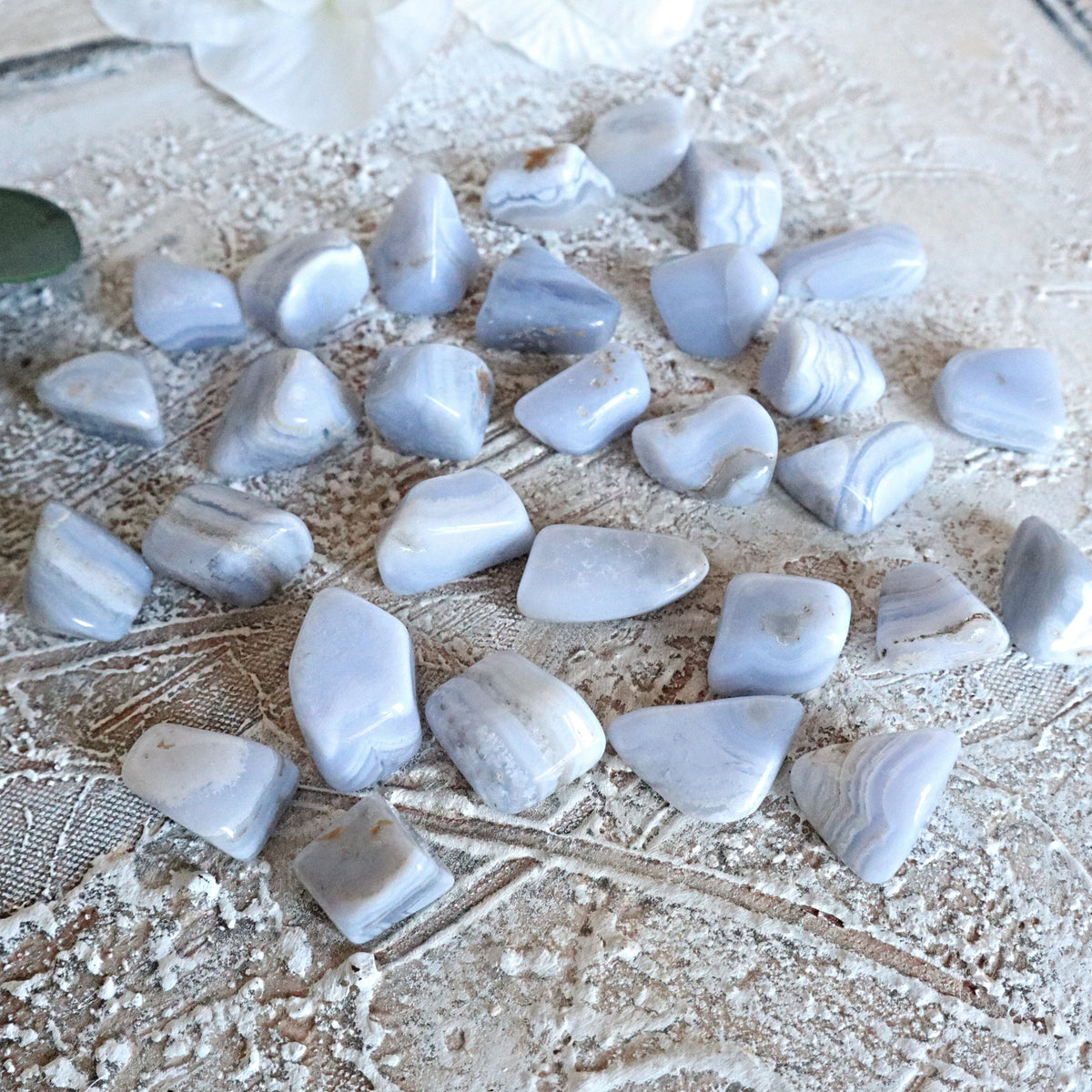 4 Stones Blue Lace Agate Tumbled Stones 30 grams One OZ FREE US Shipping