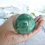 Green Fluorite Sphere: Polished Crystal for Abundance (60mm or 50mm)