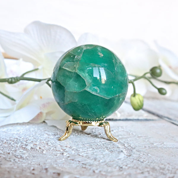 Green Fluorite Sphere: Polished Crystal for Abundance (60mm or 50mm)