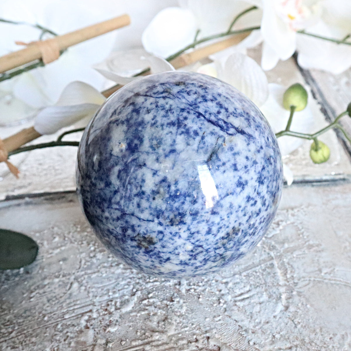 Blue Spotted Jasper Sphere 100 mm, 91 mm