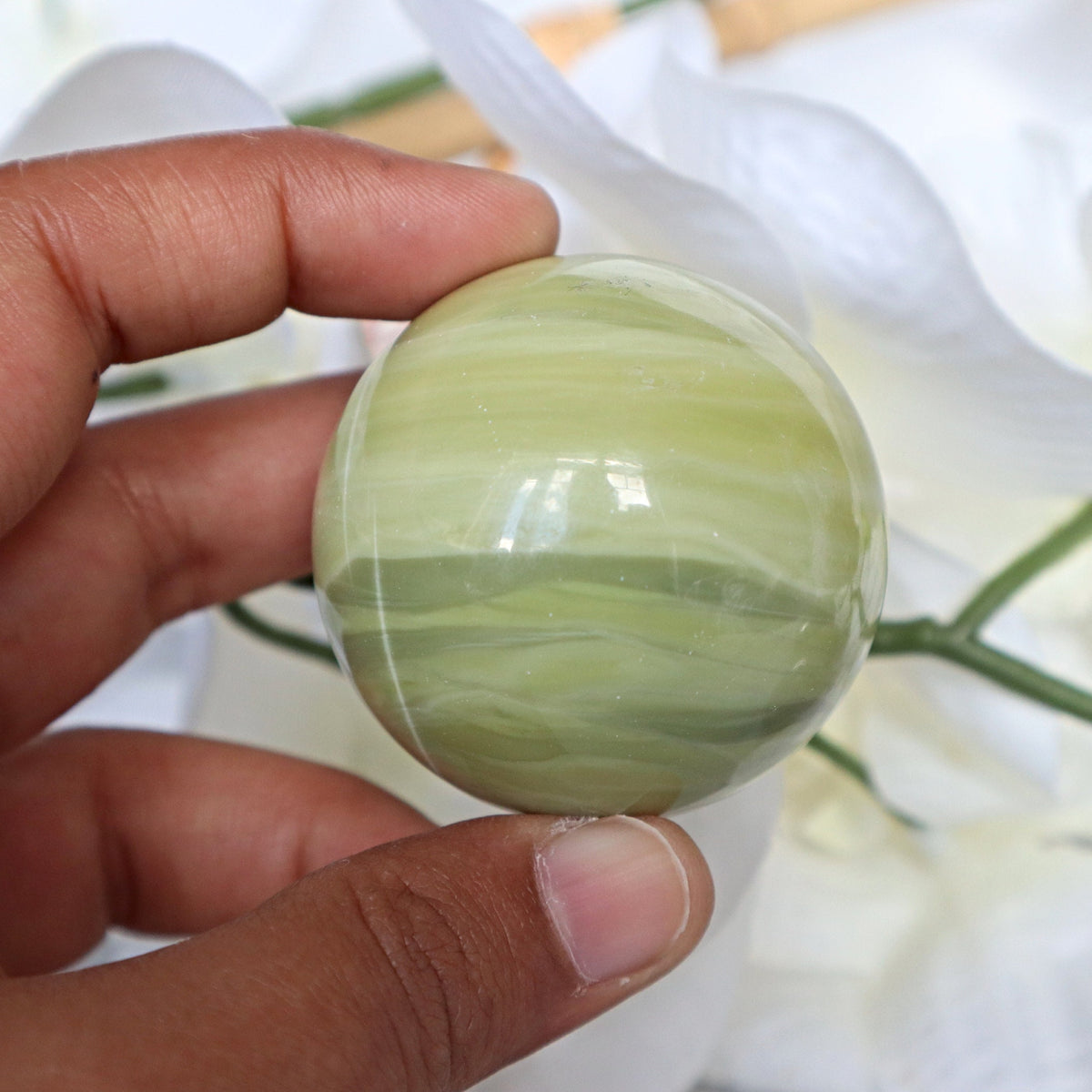 Butter Jade Sphere: Green Crystal Stone for Abundance (45mm)