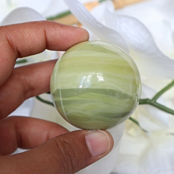 Butter Jade Sphere: Green Crystal Stone for Abundance (45mm)