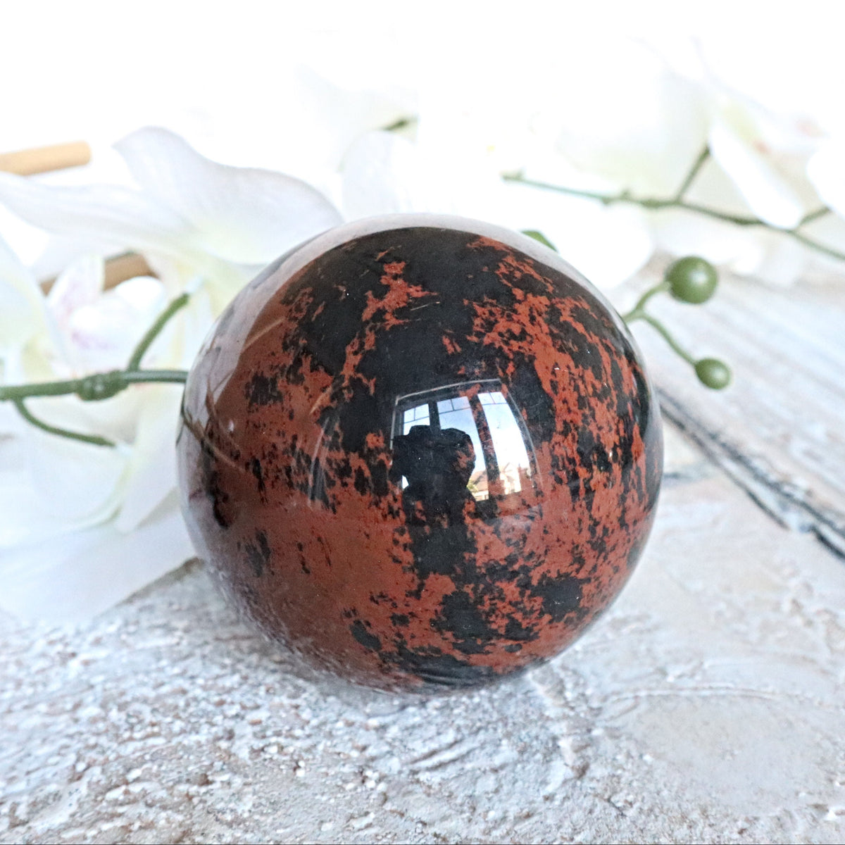 Mahogany Obsidian Sphere: Polished Volcanic Stone (85mm)