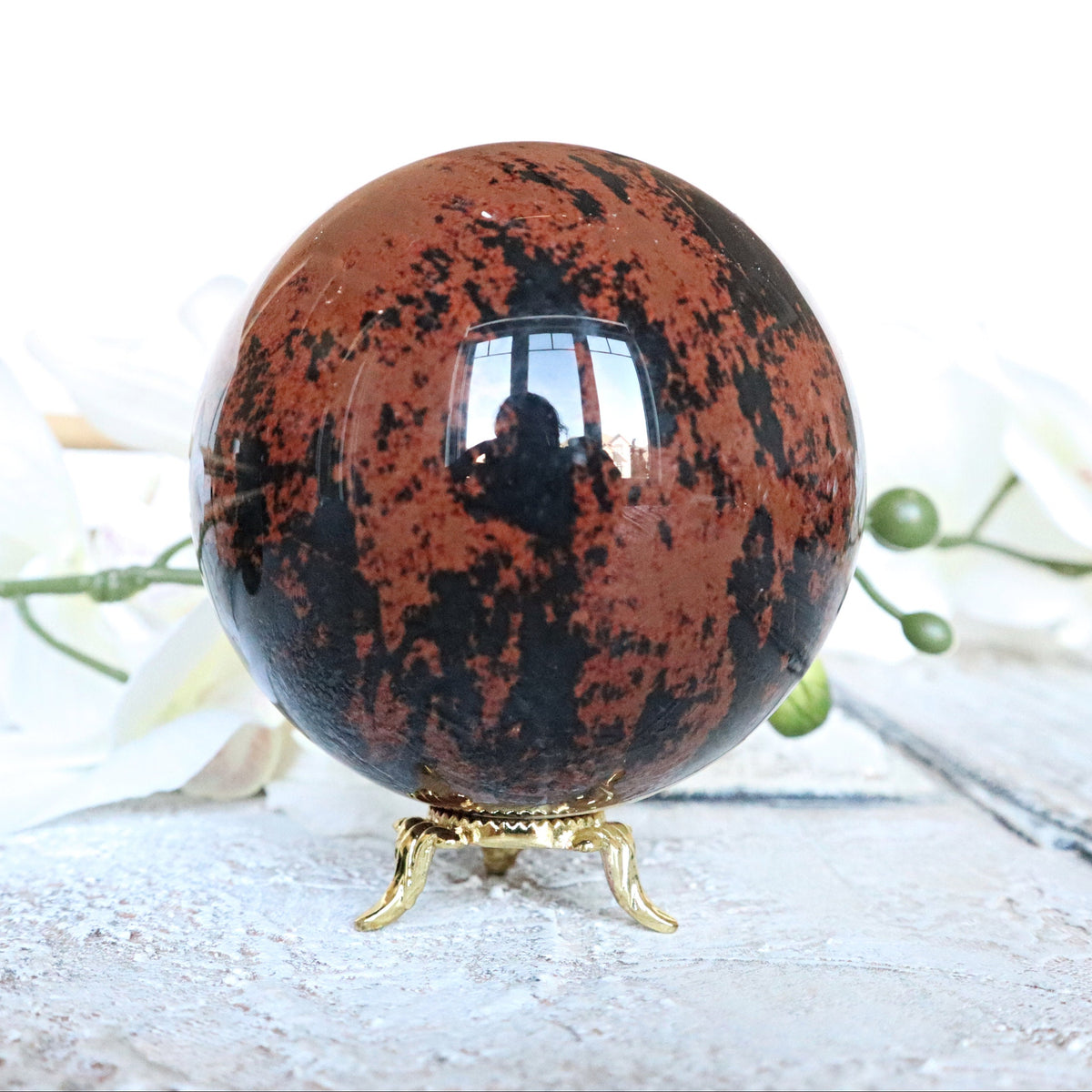 Mahogany Obsidian Sphere: Polished Volcanic Stone (85mm)