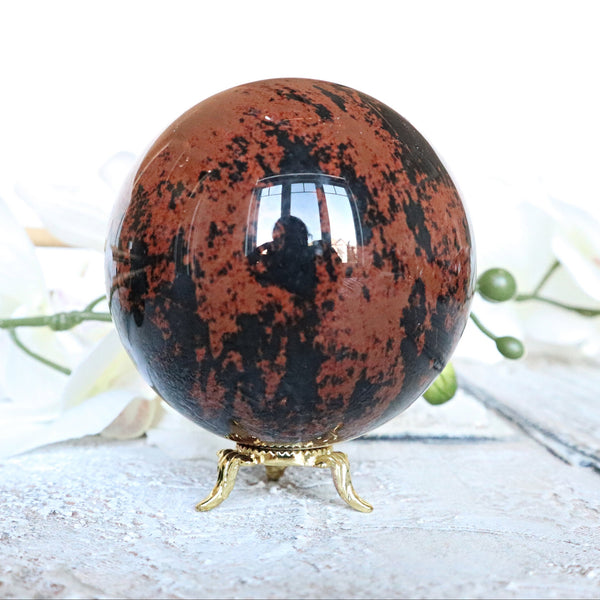 Mahogany Obsidian Sphere: Polished Volcanic Stone (85mm)