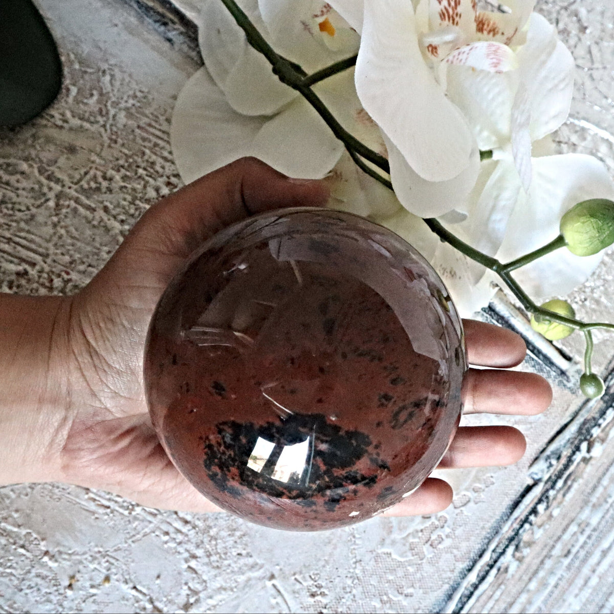 Mahogany Obsidian Sphere: Polished Volcanic Stone (85mm)