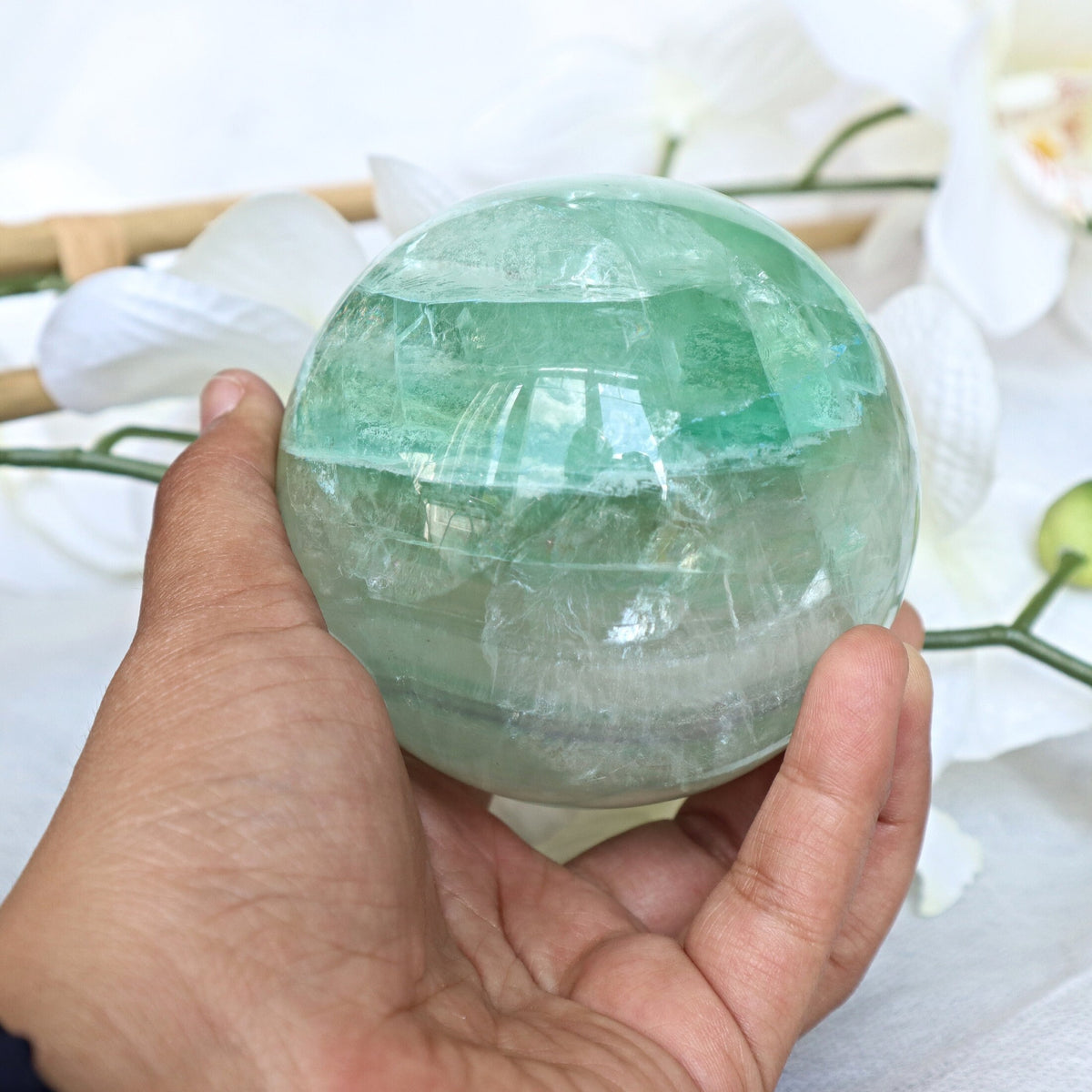 Green Fluorite Sphere: Reiki Healing Crystal Gift