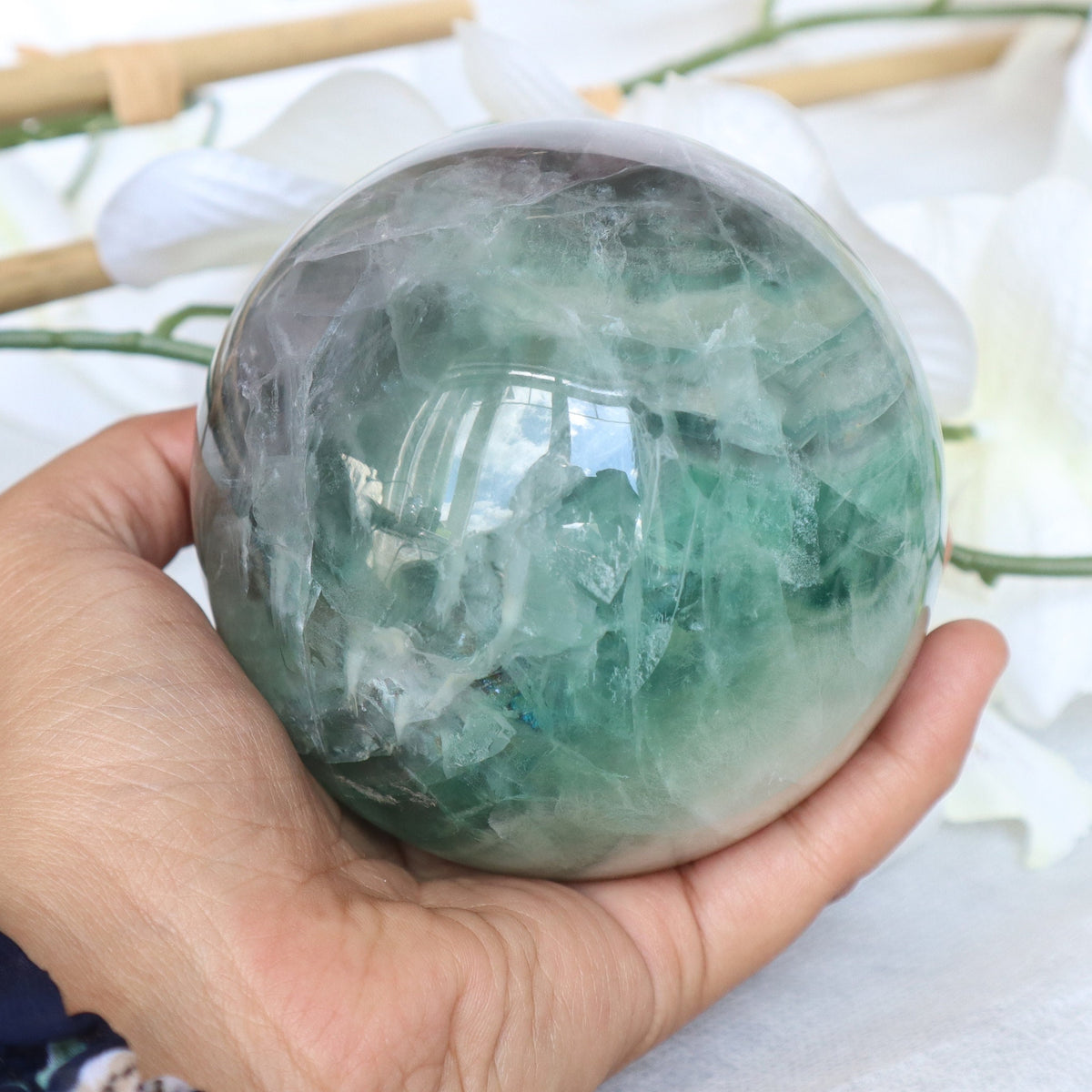 Green Fluorite Sphere: Reiki Healing Crystal Gift