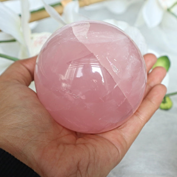 Large Rose Quartz Sphere: Natural Polished Stone of Love