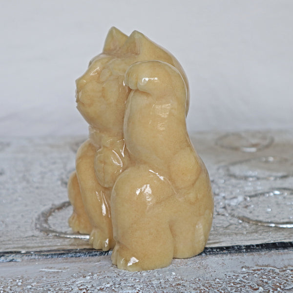 Large Yellow Calcite Lucky Cat | Maneki Neko Feng Shui Decor